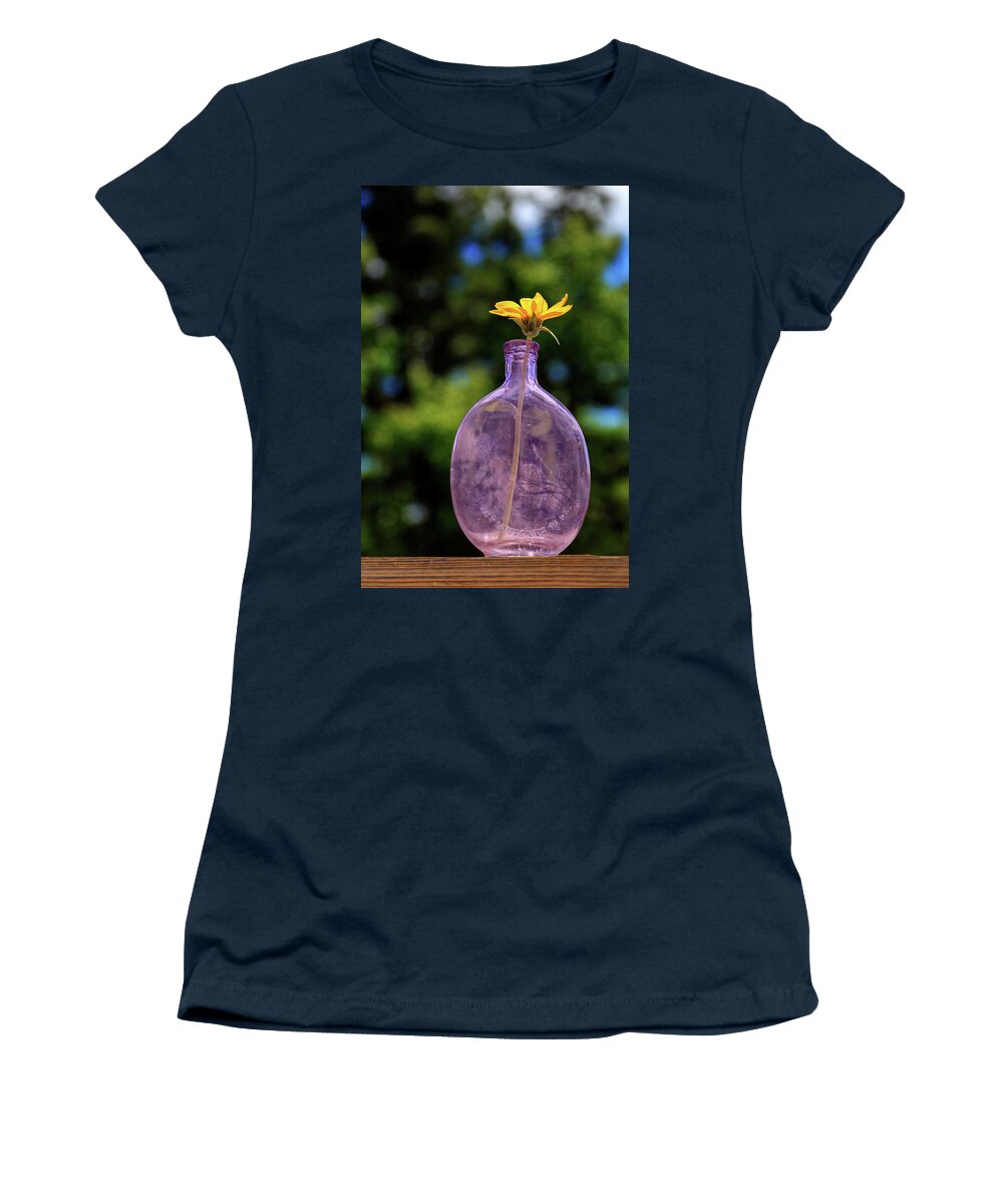Wildflower Women's T-Shirt featuring the photograph Wildflower In A Whiskey Flask by James Eddy