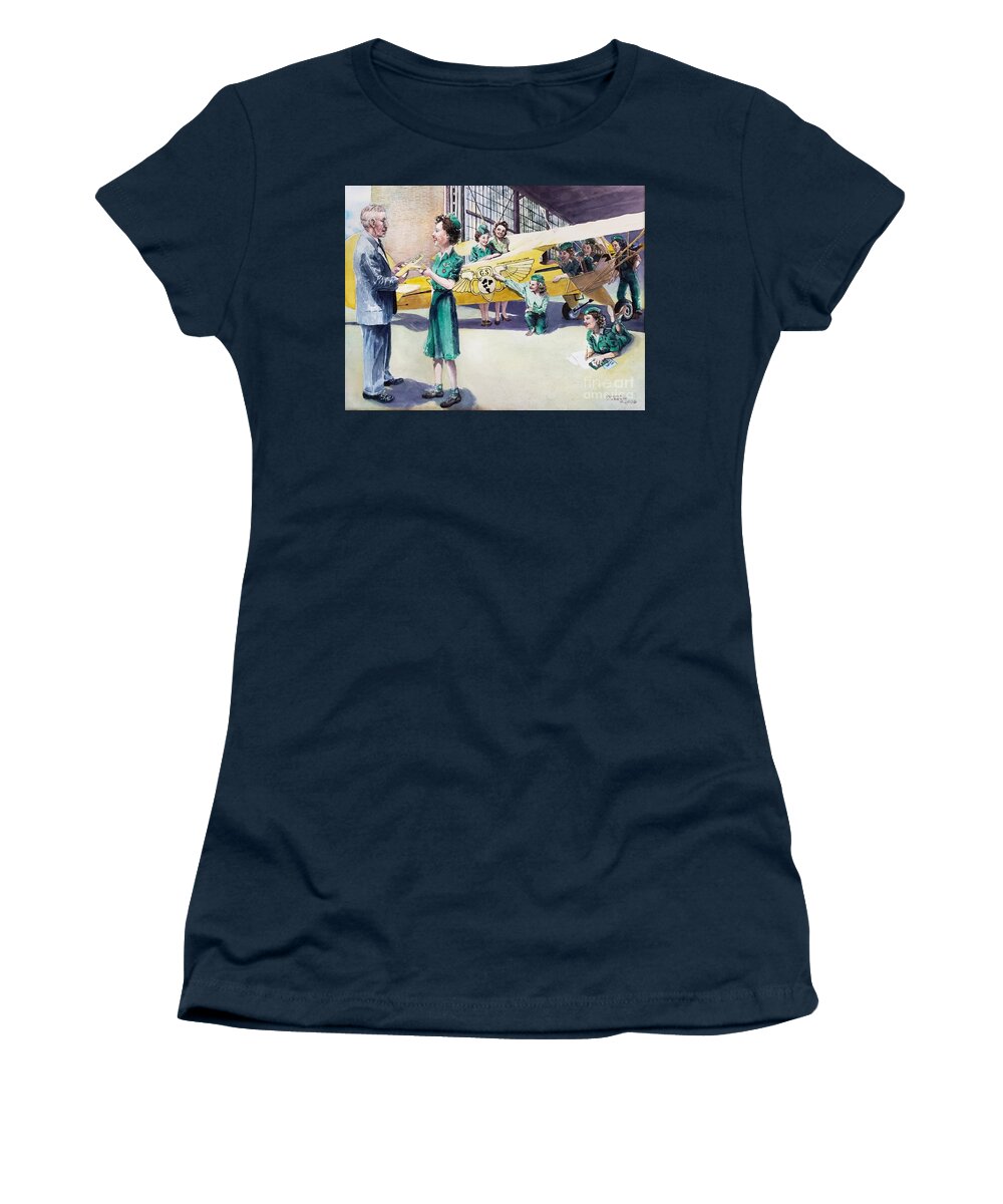 Aviation Women's T-Shirt featuring the painting William Piper and the Wing Scouts by Merana Cadorette