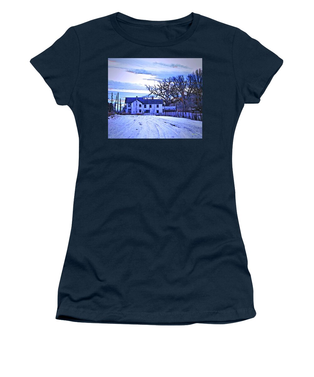 Old Farm Women's T-Shirt featuring the photograph Winter Farmhouse at Twilight by Robert Henne