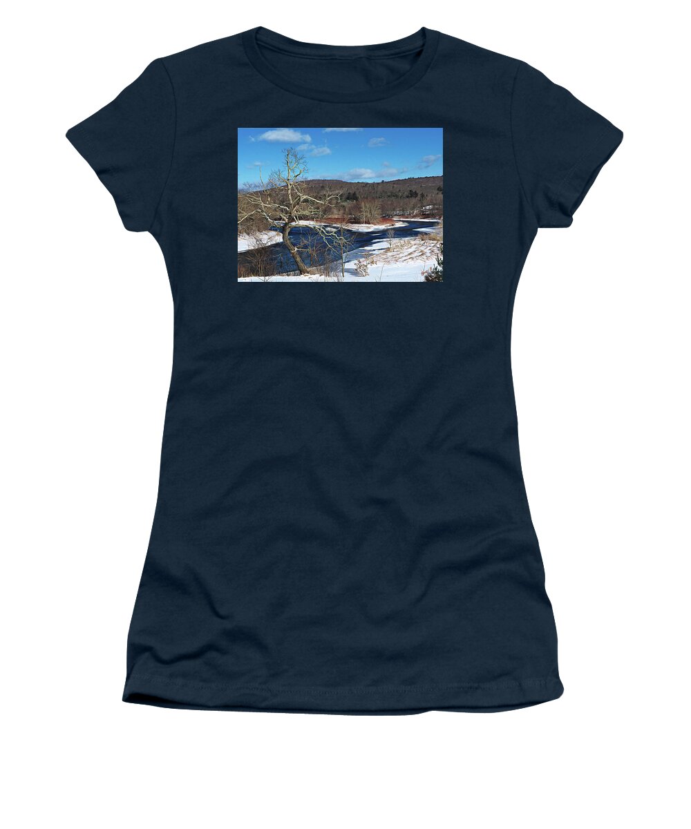  Women's T-Shirt featuring the digital art Winter On The Delaware by Bearj B Photo Art