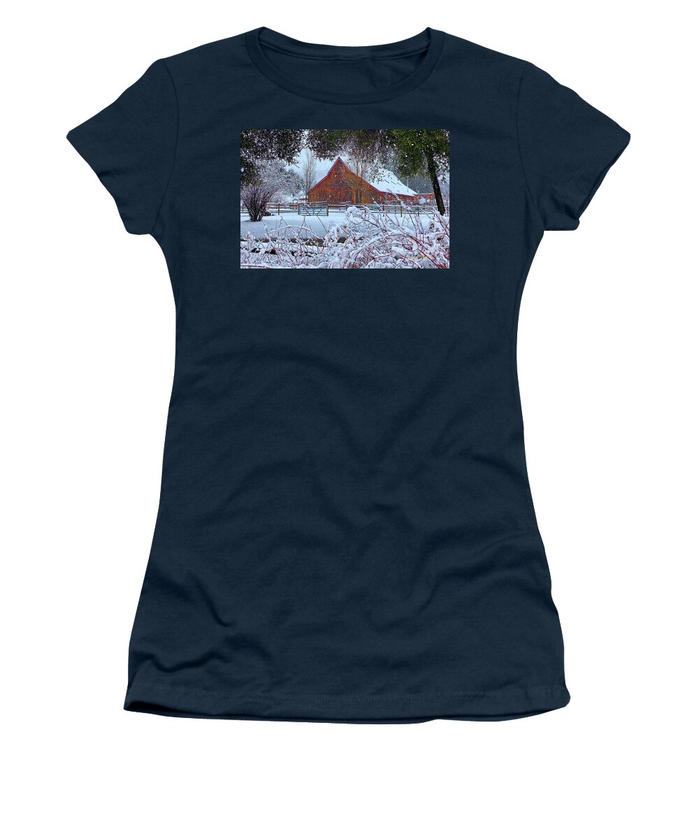 Barn Women's T-Shirt featuring the photograph Winter on the Farm by Dan McGeorge
