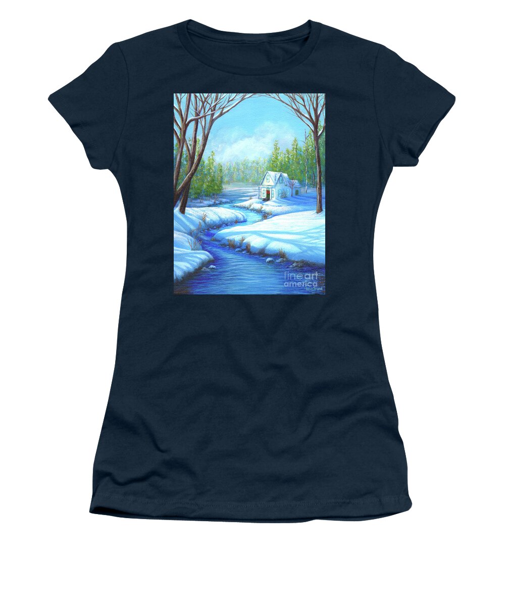 Christmas Women's T-Shirt featuring the painting Winter Retreat by Sarah Irland