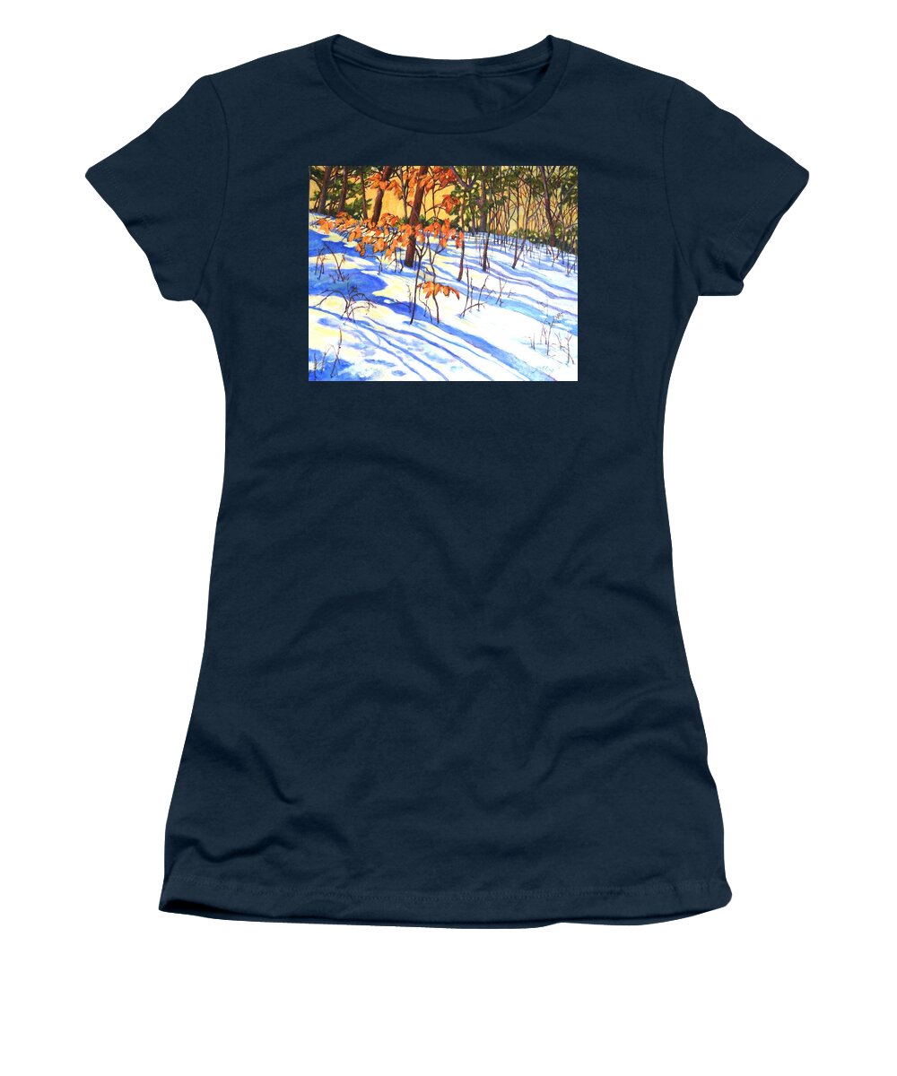 Snow Women's T-Shirt featuring the painting Winter Shadows #5 by Betty M M Wong
