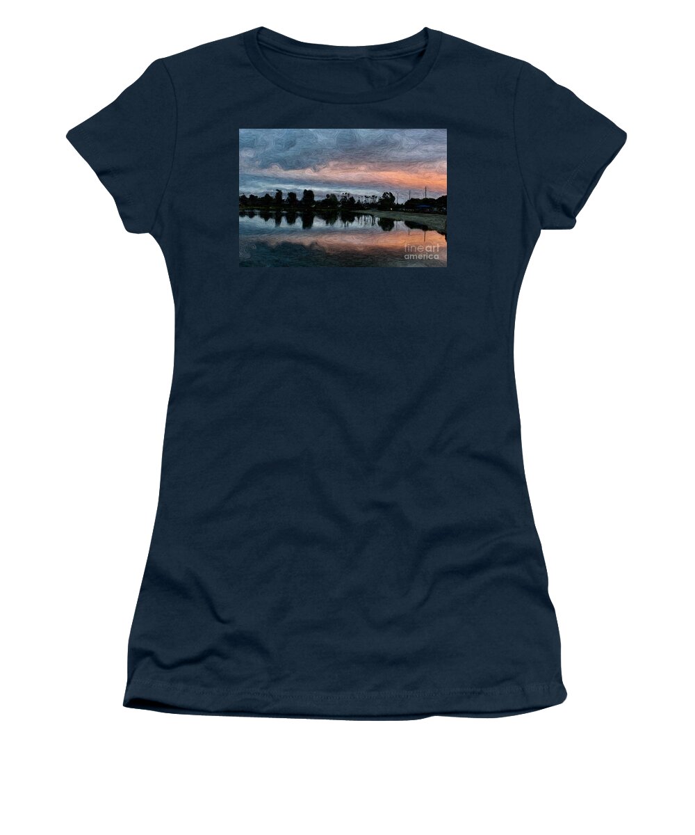 Lagoon Women's T-Shirt featuring the photograph Winter Sunset on Lagoon by Katherine Erickson