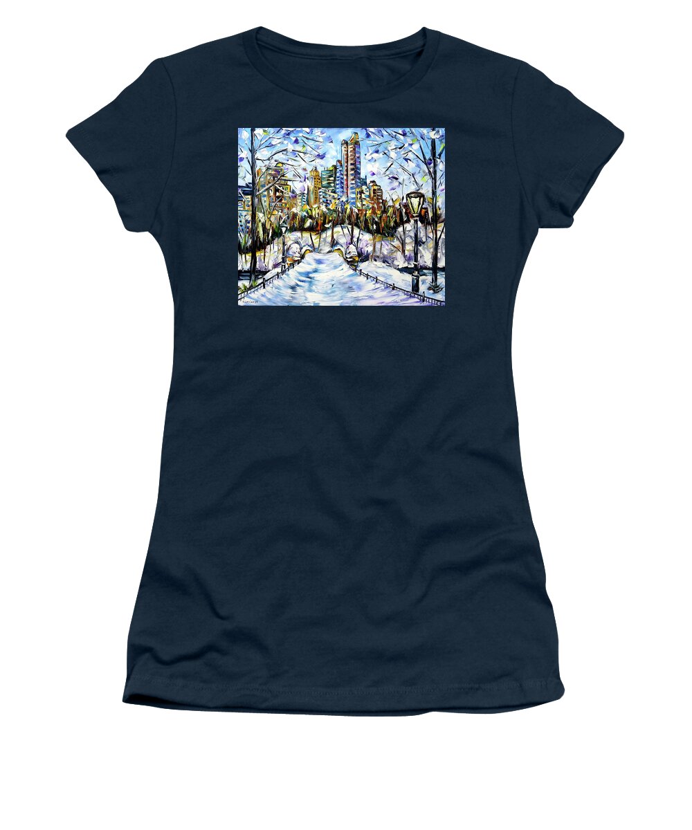 New York In Winter Women's T-Shirt featuring the painting Winter Time In New York by Mirek Kuzniar