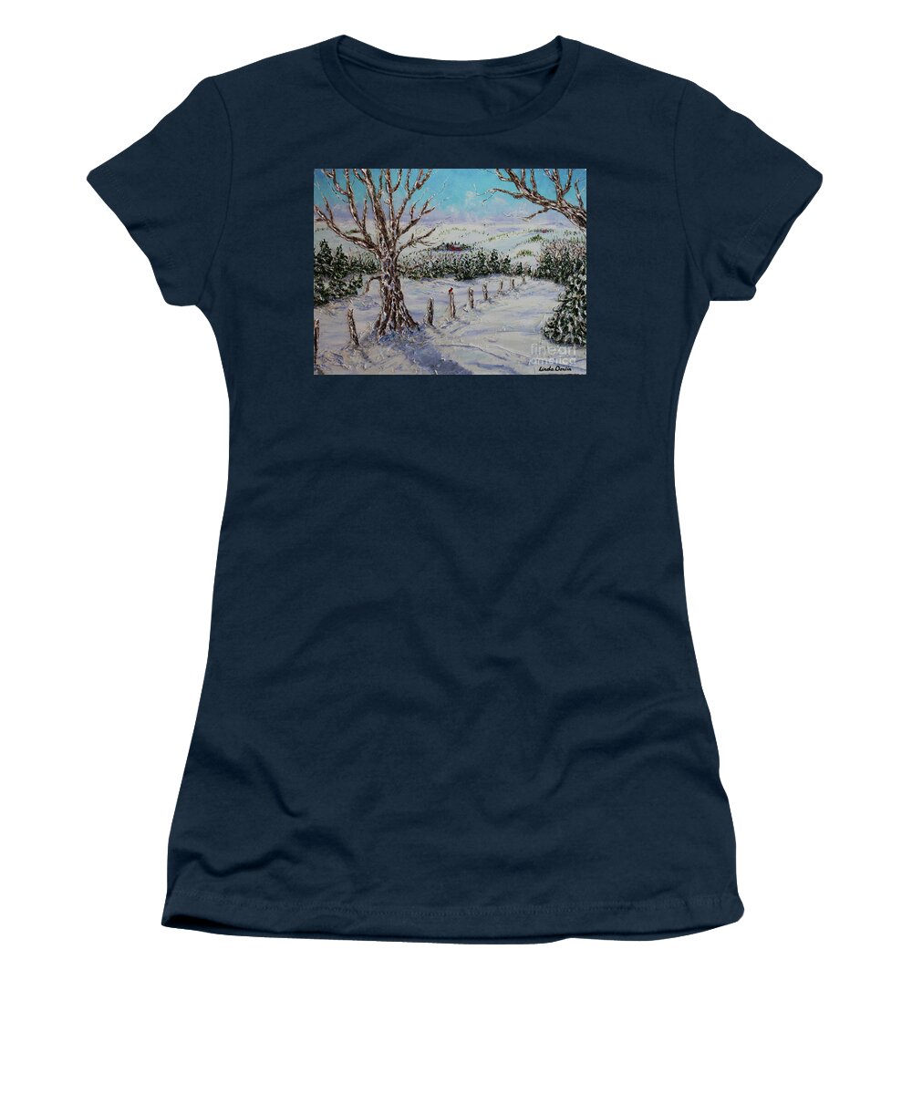 Snow Women's T-Shirt featuring the painting Winter Wonderland by Linda Donlin