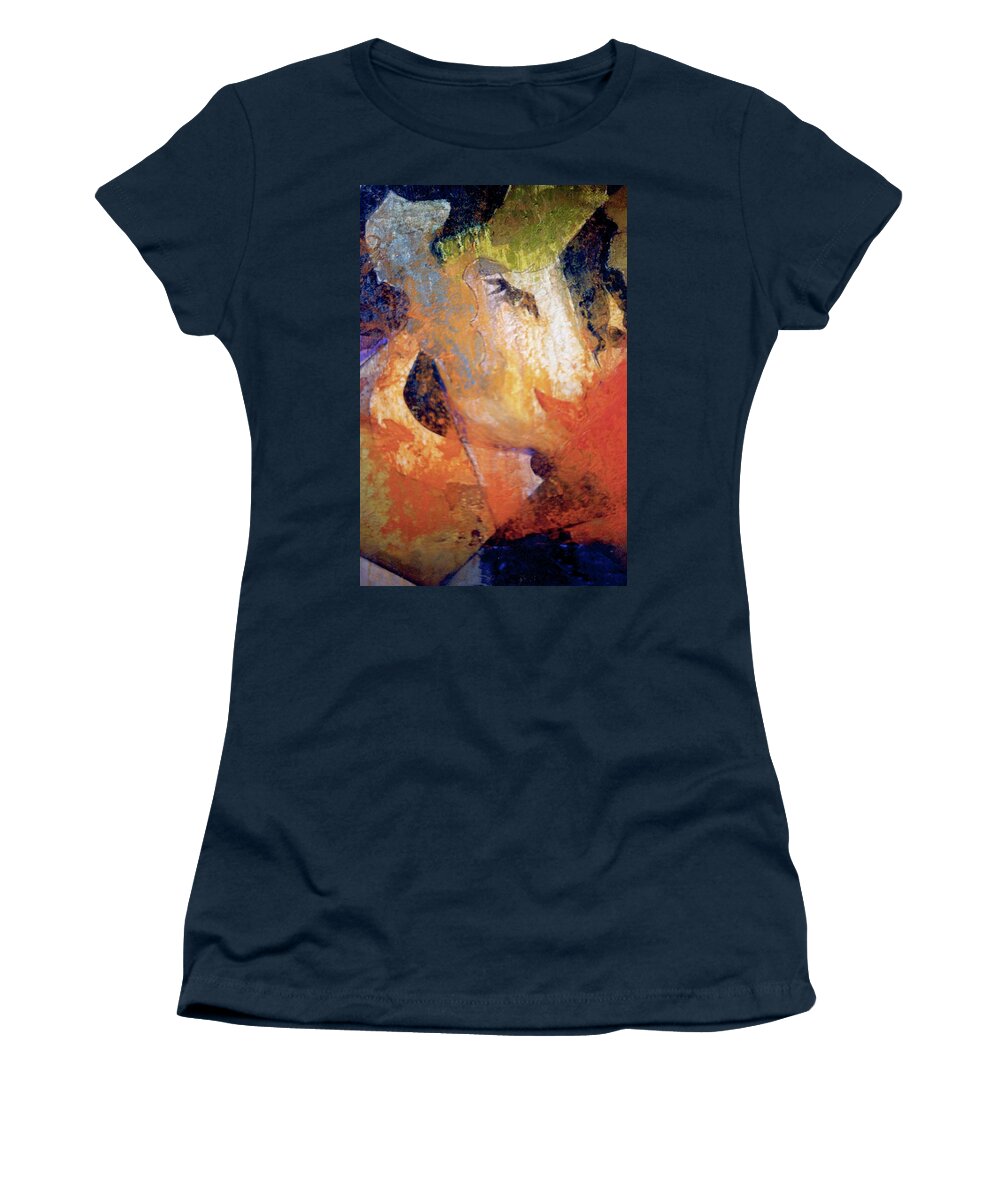 Oil Painting Women's T-Shirt featuring the painting Women with Red Lips and a Rose by Todd Krasovetz