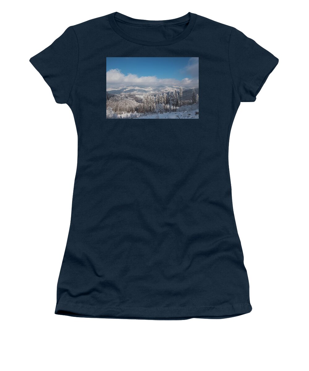 Spruce Women's T-Shirt featuring the photograph Wooded land covered with snow by Vaclav Sonnek