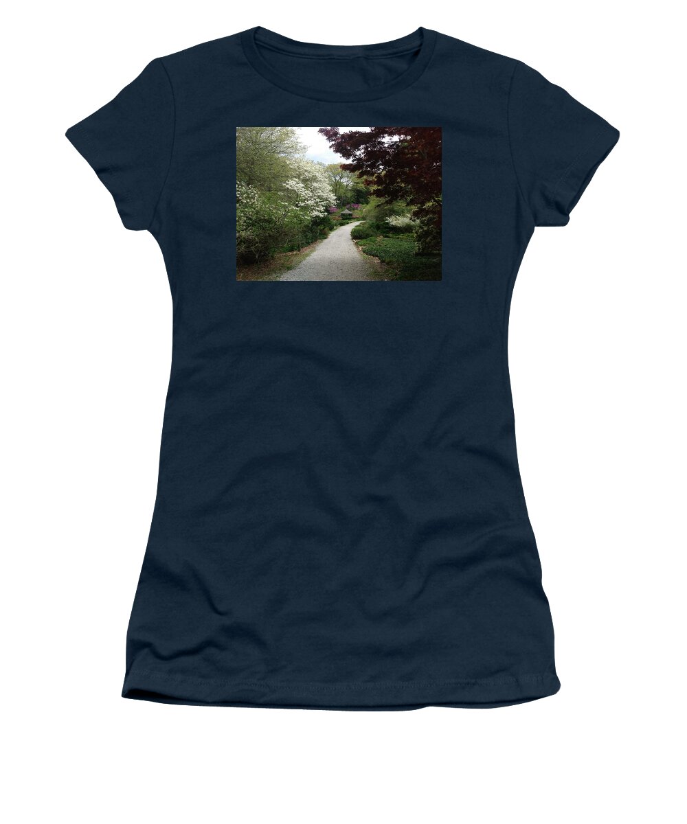 Laurelwood Arboretum Women's T-Shirt featuring the photograph Wooded Path at Laurelwood Arboretum by Christopher Lotito