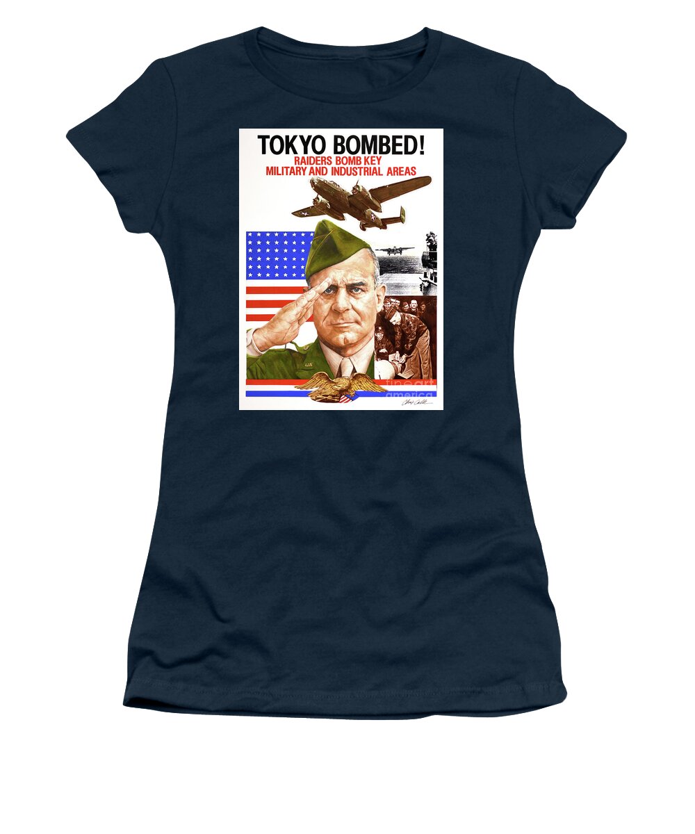 Chris Calle Women's T-Shirt featuring the painting World War II - Doolittle Raid On Tokyo by Chris Calle
