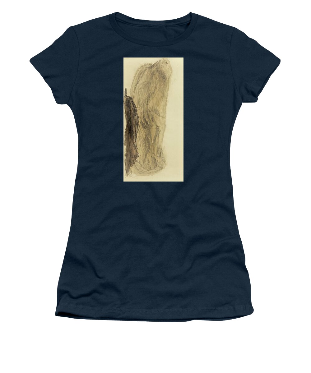 Wrapped Women's T-Shirt featuring the drawing Wrapped figure with coat II by David Euler