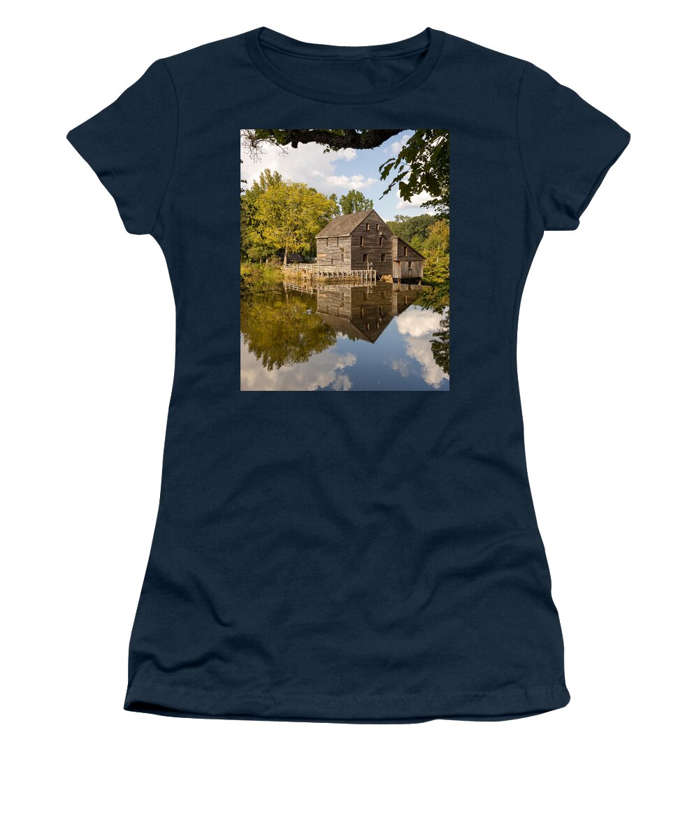 Raleigh Women's T-Shirt featuring the photograph Yates Mill Reflection by Rick Nelson