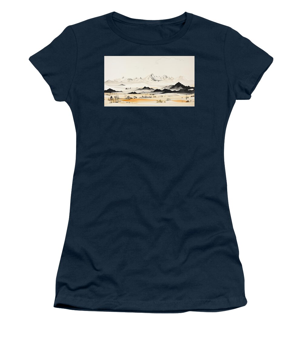 Yellow Women's T-Shirt featuring the painting Yellow and Gray Wall Art - Modern Depiction of American Landscapes by Lourry Legarde