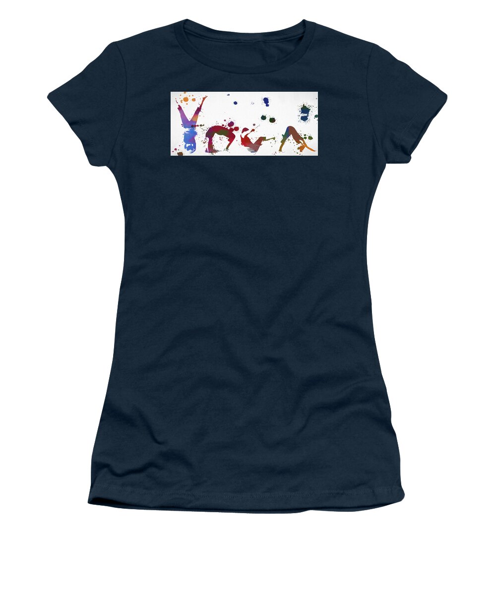 Yoga Stretch Pose Color Splash Women's T-Shirt featuring the painting Yoga Stretch Pose Color Splash by Dan Sproul