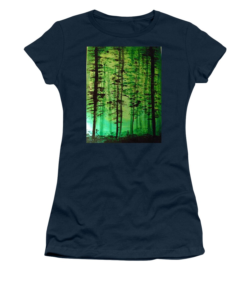 Woods. Solo Peace. Violence. Affraid. Looking Back Color Light . Green Love Die. Choice Mood Real Mind Run Stay Women's T-Shirt featuring the painting You Are Not Alone by Shemika Bussey