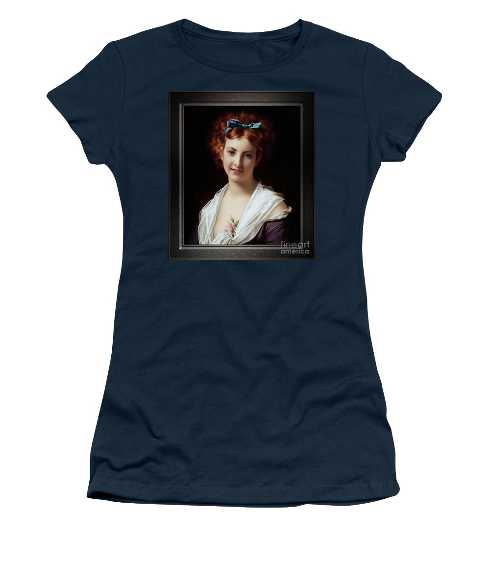 Young Lady With Blue Bow Women's T-Shirt featuring the painting Young Lady With Blue Bow Remastered Xzendor7 Fine Art Classical Reproductions by Xzendor7