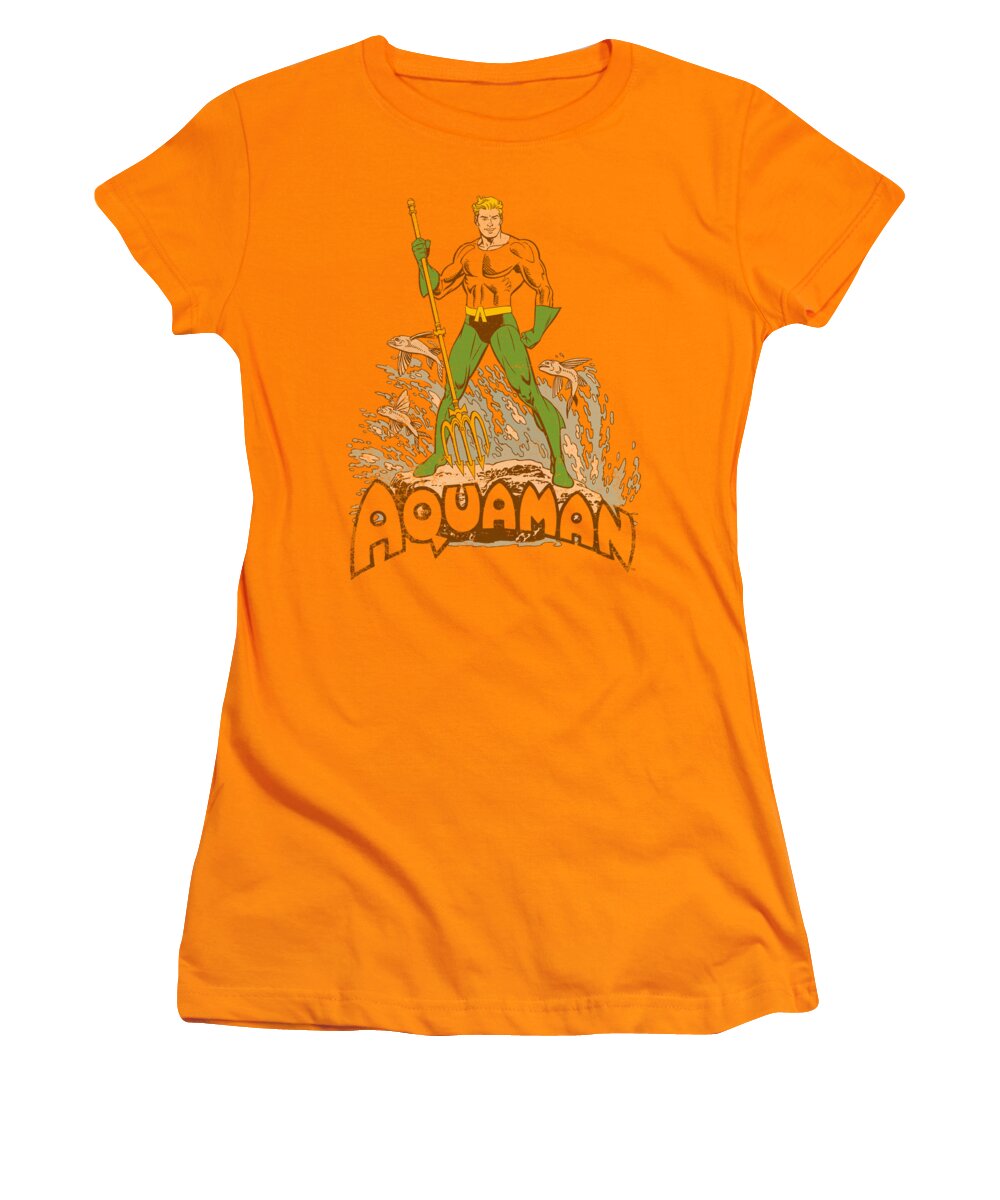 Dc Comics Women's T-Shirt featuring the digital art Dc - Aquaman Distressed by Brand A