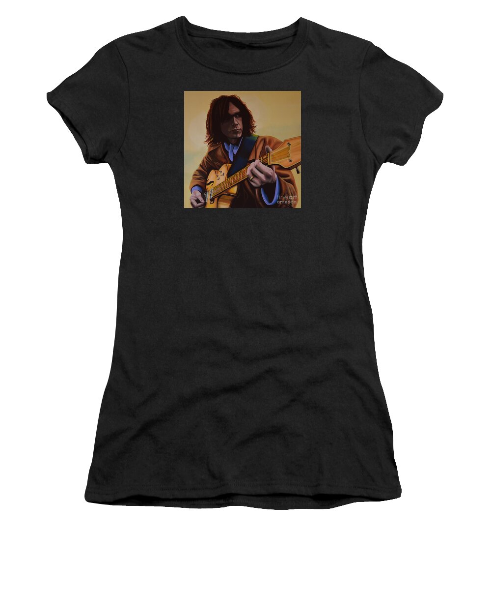 Neil Young Women's T-Shirt featuring the painting Neil Young Painting by Paul Meijering