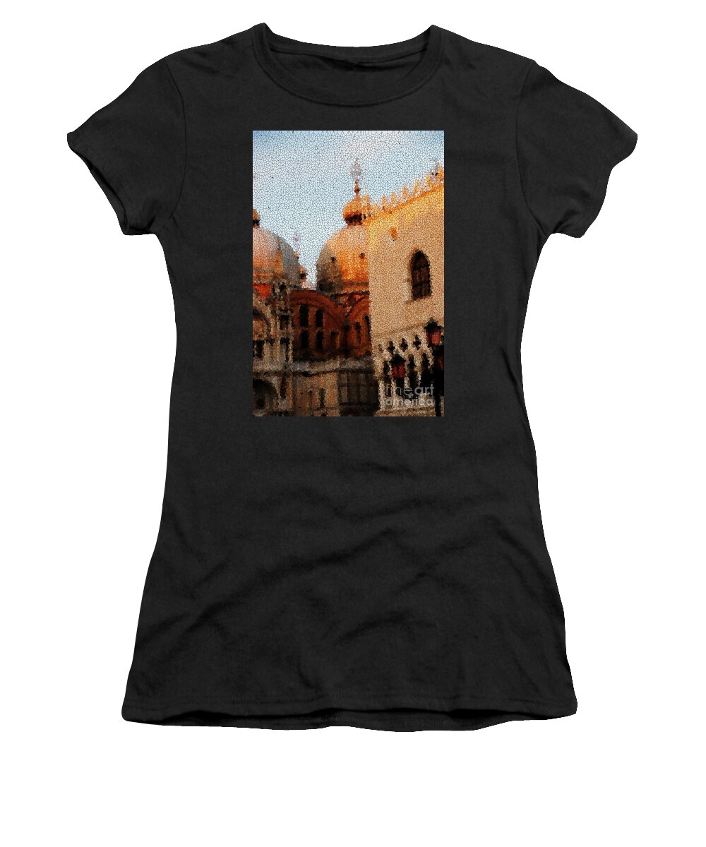 Venice Women's T-Shirt featuring the photograph Venitian Symbols through Crackled Glass by Jacqueline M Lewis