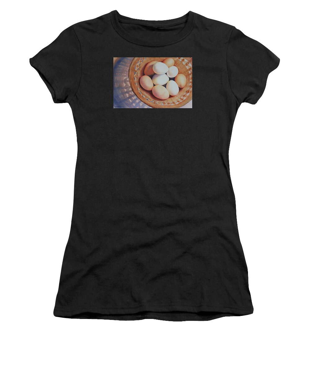 Eggs Women's T-Shirt featuring the painting All My Eggs in One Basket by Brenda Beck Fisher