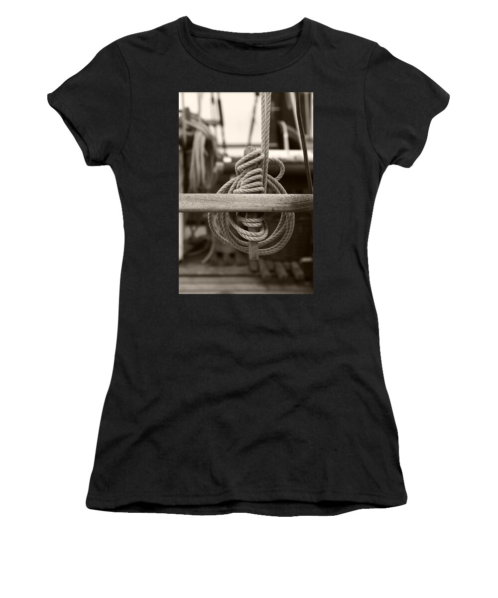 Belaying Pin Women's T-Shirt featuring the photograph Belaying pin - sepia #1 by Ulrich Kunst And Bettina Scheidulin