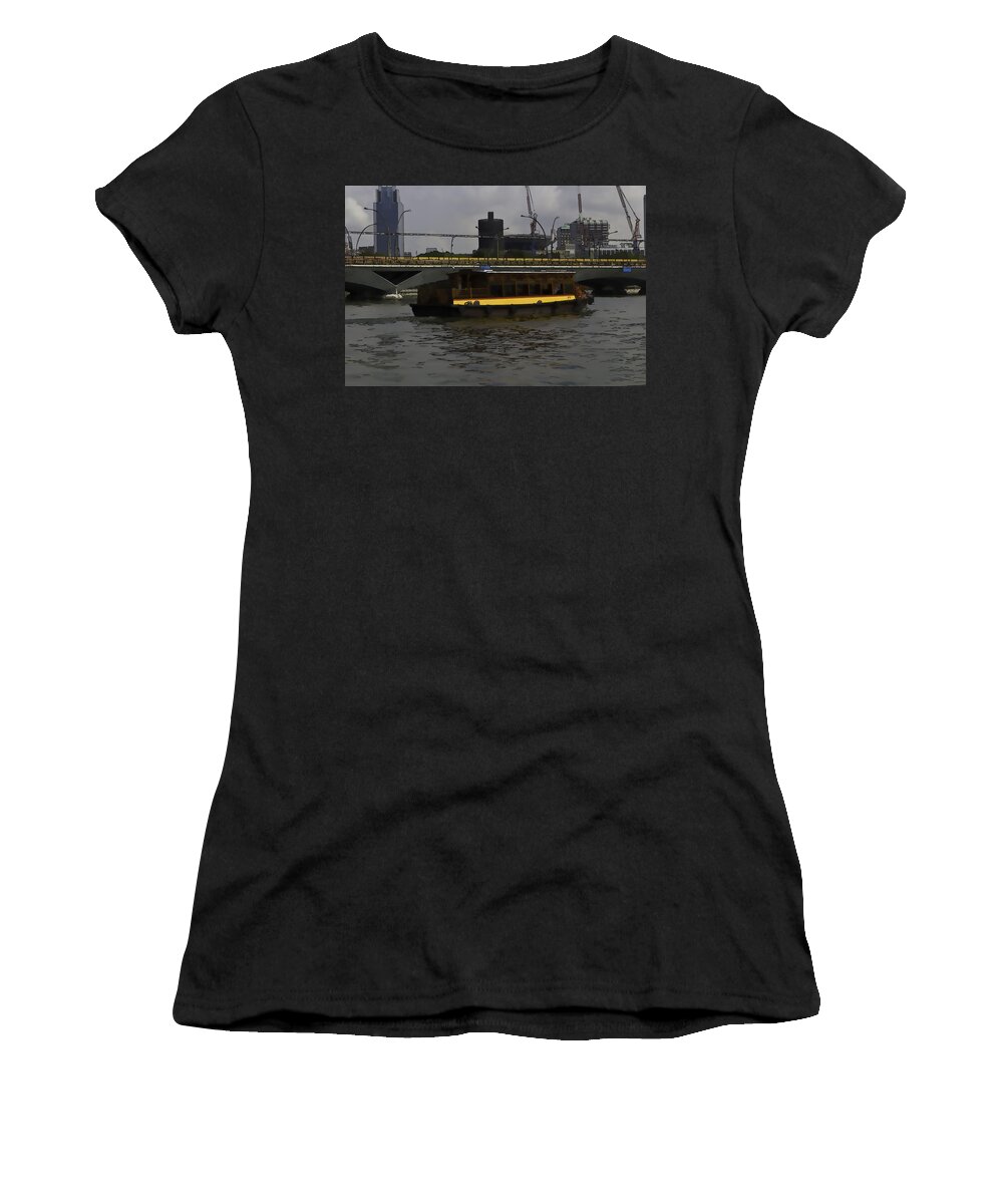 Action Women's T-Shirt featuring the digital art Cartoon - Colorful river cruise boat in Singapore #1 by Ashish Agarwal