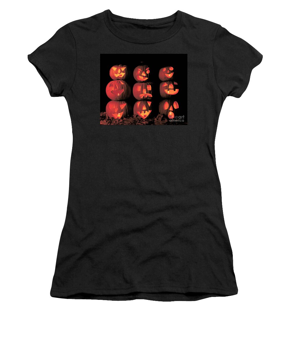 Carved Pumpkin Women's T-Shirt featuring the photograph Carved Pumpkins #1 by Jim Corwin