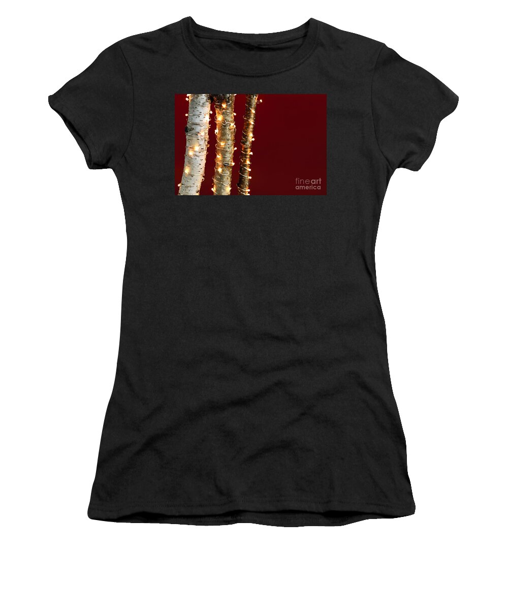 Christmas Women's T-Shirt featuring the photograph Christmas lights on birch branches 1 by Elena Elisseeva