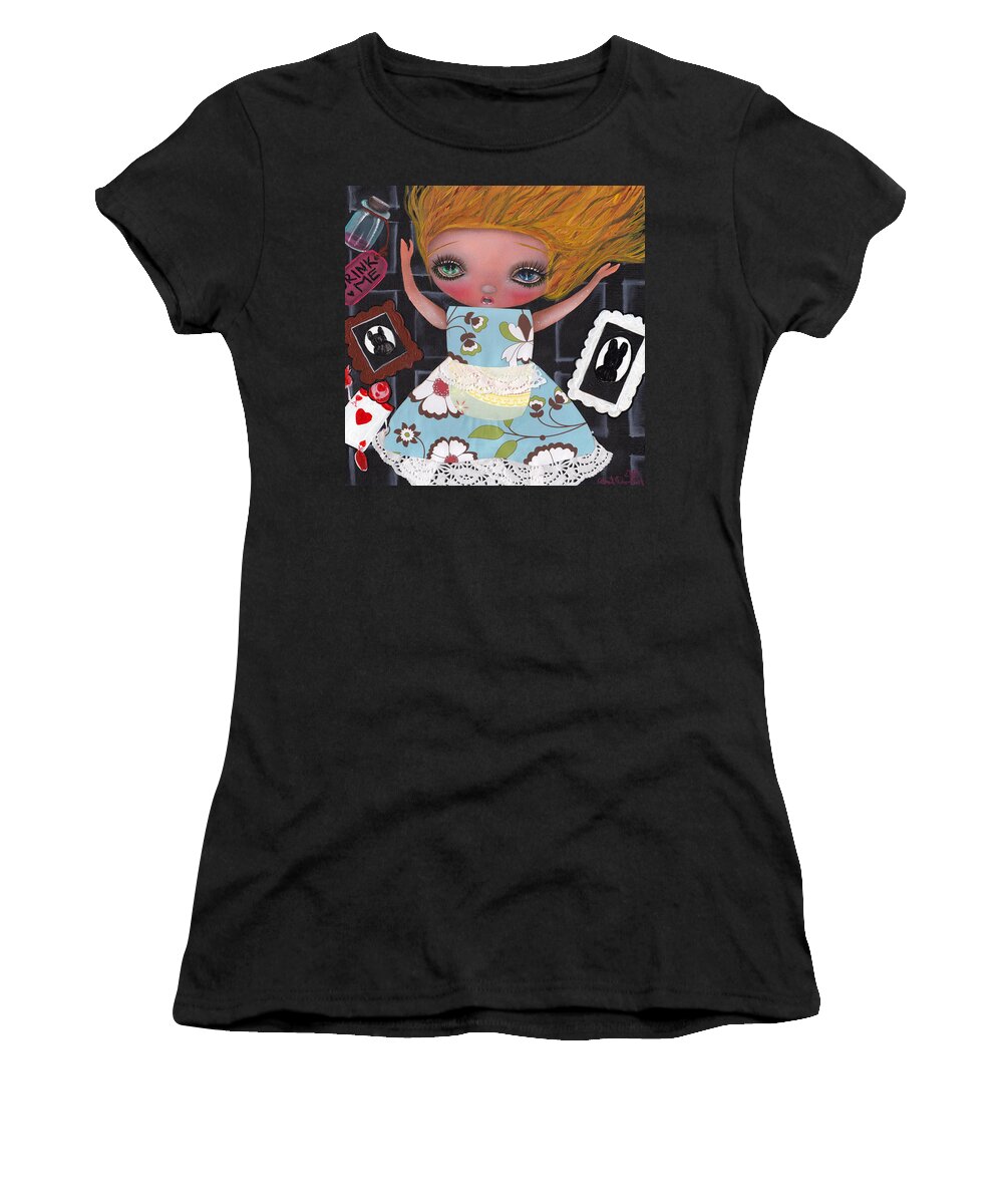 Alice In Wonderland Women's T-Shirt featuring the painting Down the Rabbit Hole #1 by Abril Andrade