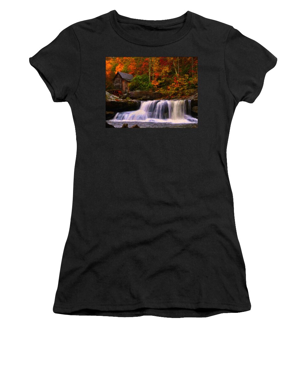 Glade Creek Grist Mill Women's T-Shirt featuring the digital art Glade Creek grist mill by Flees Photos