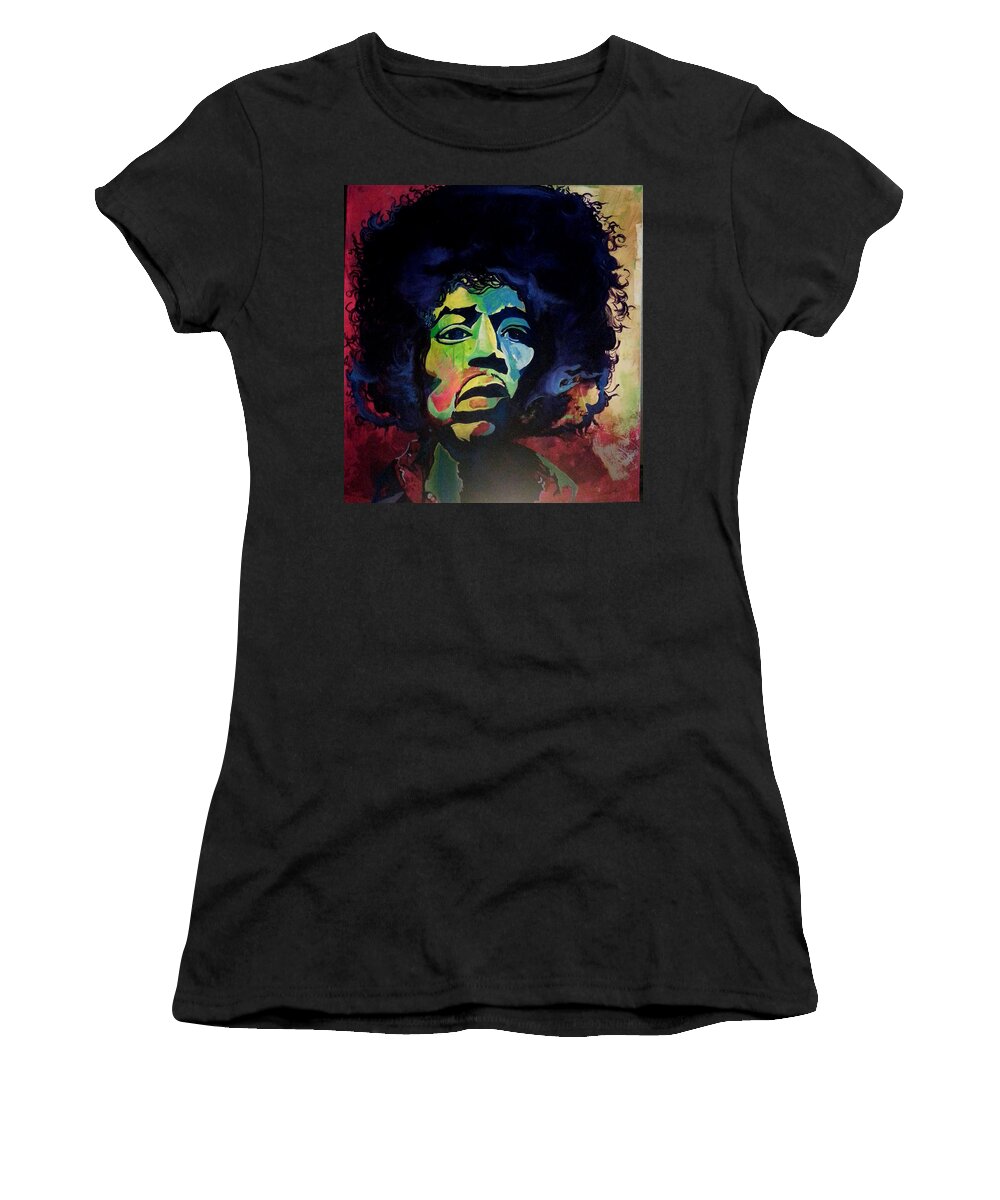  Women's T-Shirt featuring the painting Jimi by Femme Blaicasso