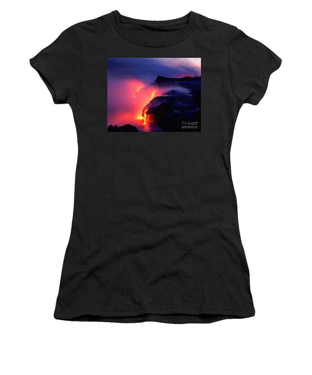 Nature Women's T-Shirt featuring the photograph Lava Streams Into The Ocean, Kilauea #1 by Douglas Peebles