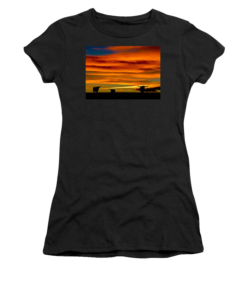 Longhorn Women's T-Shirt featuring the photograph Longhorn Sunset #1 by Dawn Key