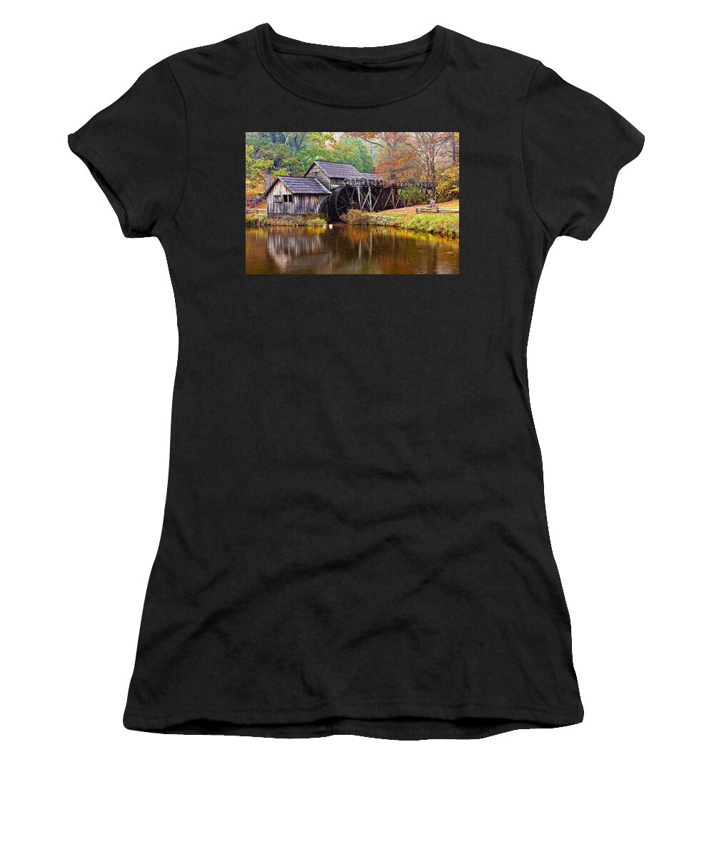 Mabry Mill Women's T-Shirt featuring the photograph Mabry Grist Mill 1 by Marcia Colelli