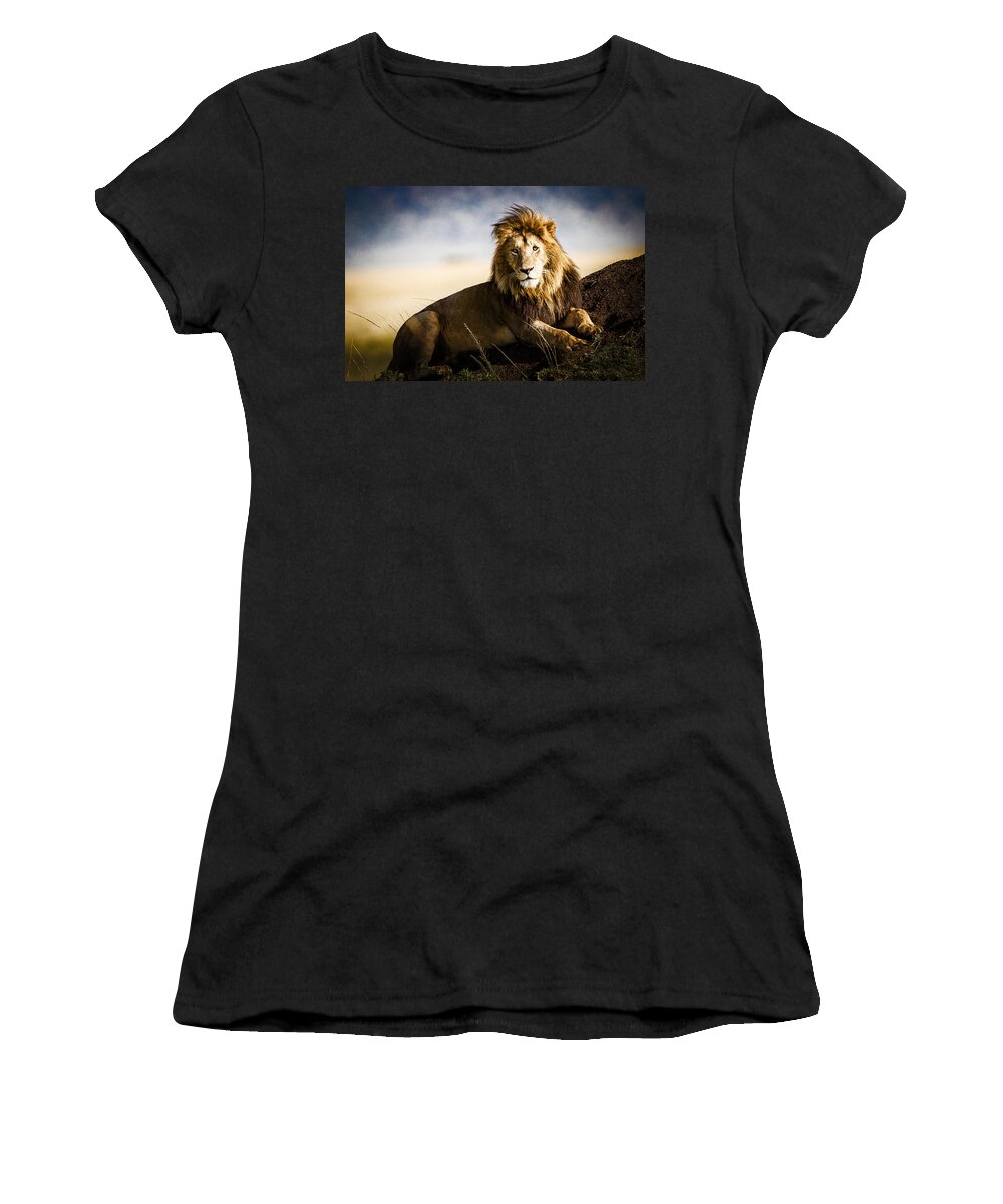 Africa Women's T-Shirt featuring the photograph Majestic Male On Mound #1 by Mike Gaudaur
