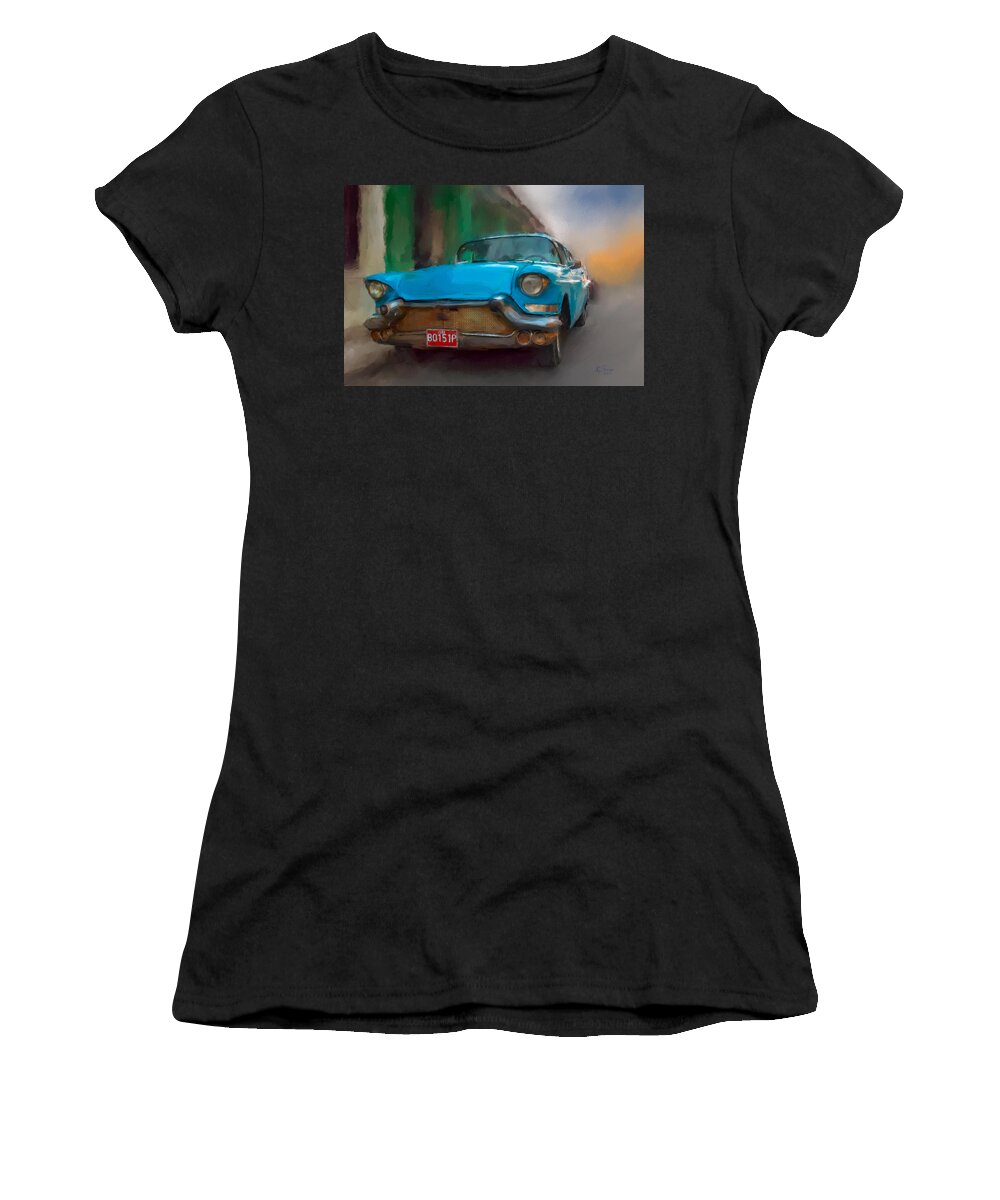 Cuba Women's T-Shirt featuring the photograph Old Blue Car #1 by Juan Carlos Ferro Duque
