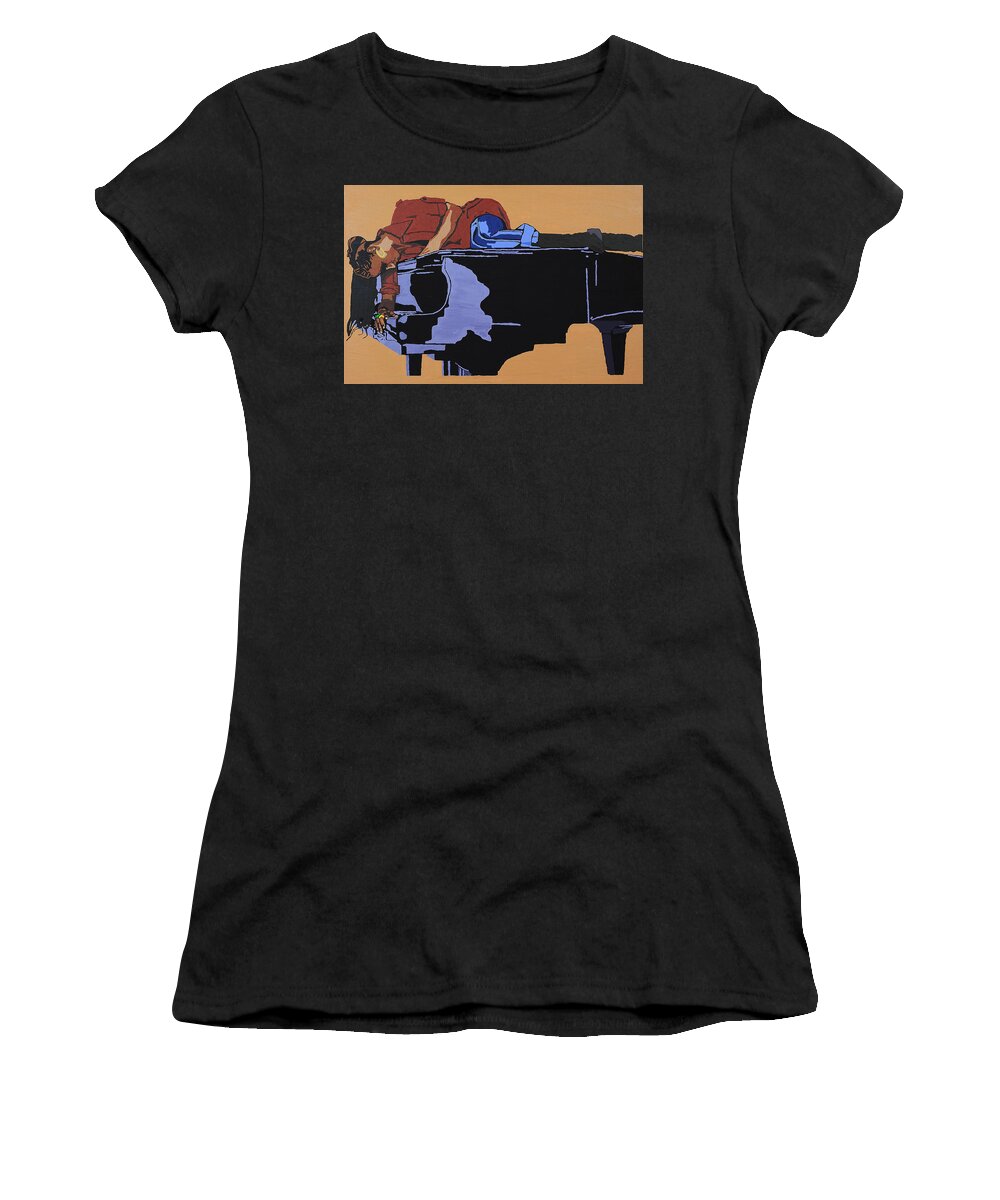 Alicia Keys Women's T-Shirt featuring the painting Piano And I by Rachel Natalie Rawlins