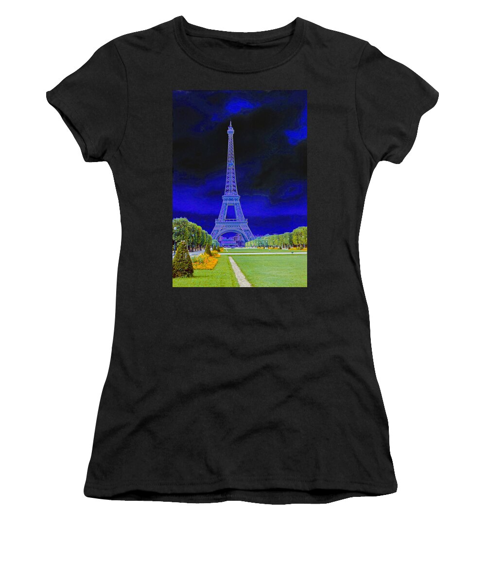 Eiffel Tower Women's T-Shirt featuring the photograph Purple Eiffel by Chuck Staley