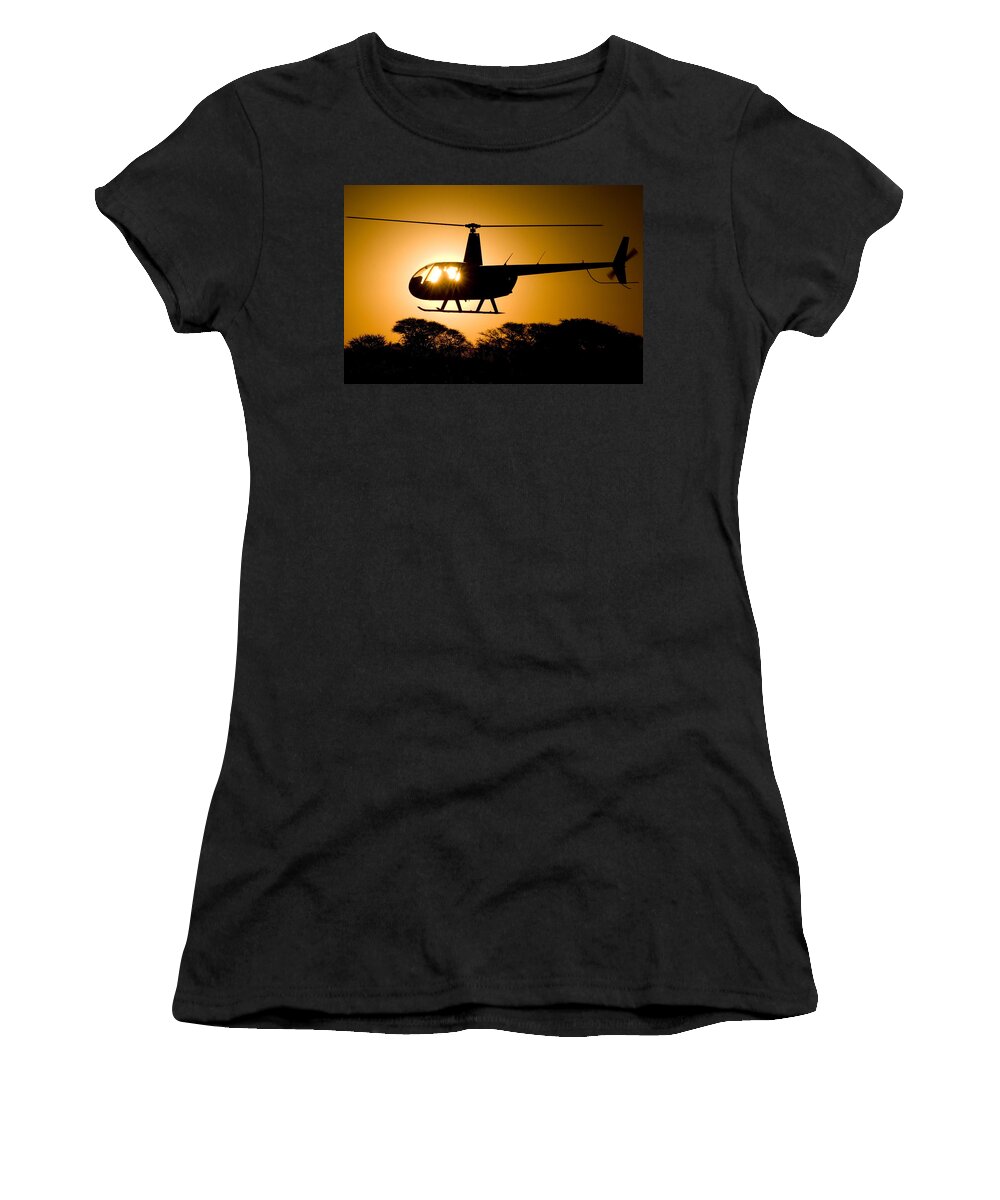 Helicopter Women's T-Shirt featuring the photograph R44 Sunset #1 by Paul Job