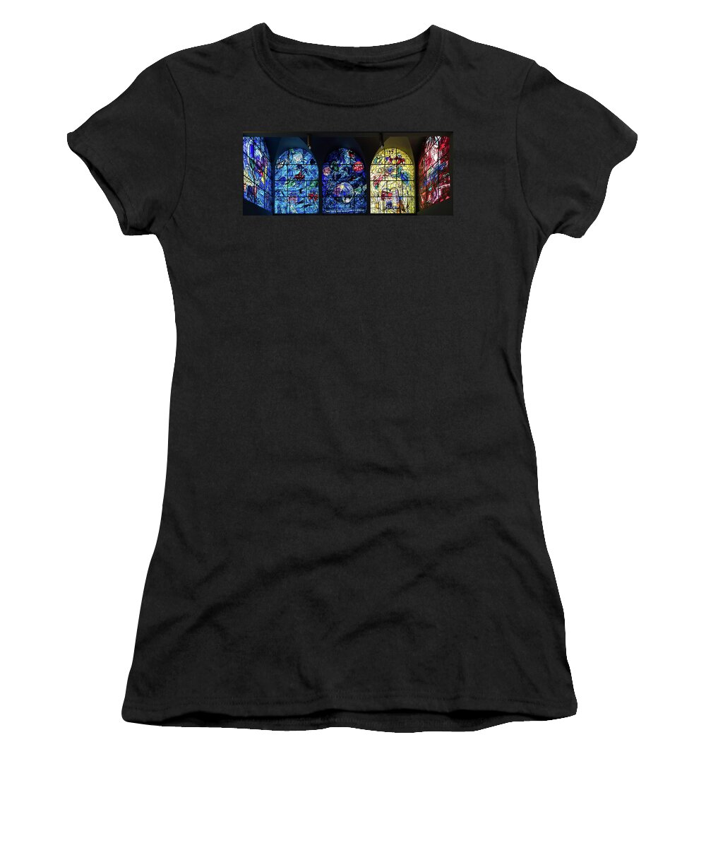 Photography Women's T-Shirt featuring the photograph Stained Glass Chagall Windows #1 by Panoramic Images