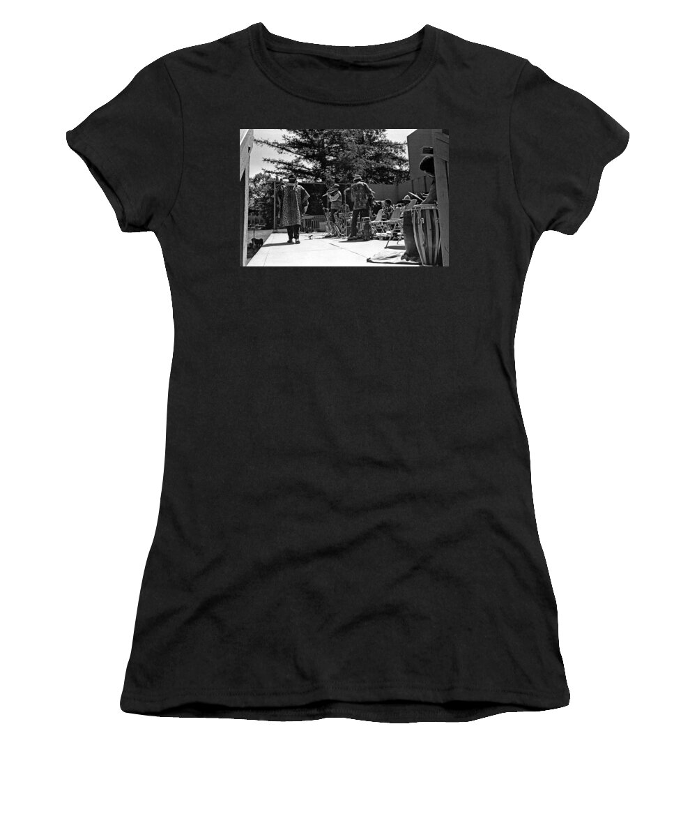 Sun Ra Arkestra Women's T-Shirt featuring the photograph Sun Ra Arkestra UC Davis Quad 2 #1 by Lee Santa