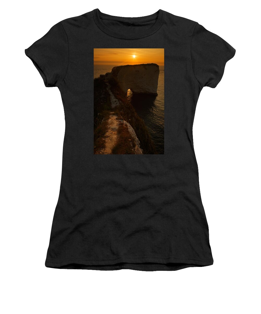 Old Harry Women's T-Shirt featuring the photograph Sunrise at Old Harry Rocks #1 by Ian Middleton