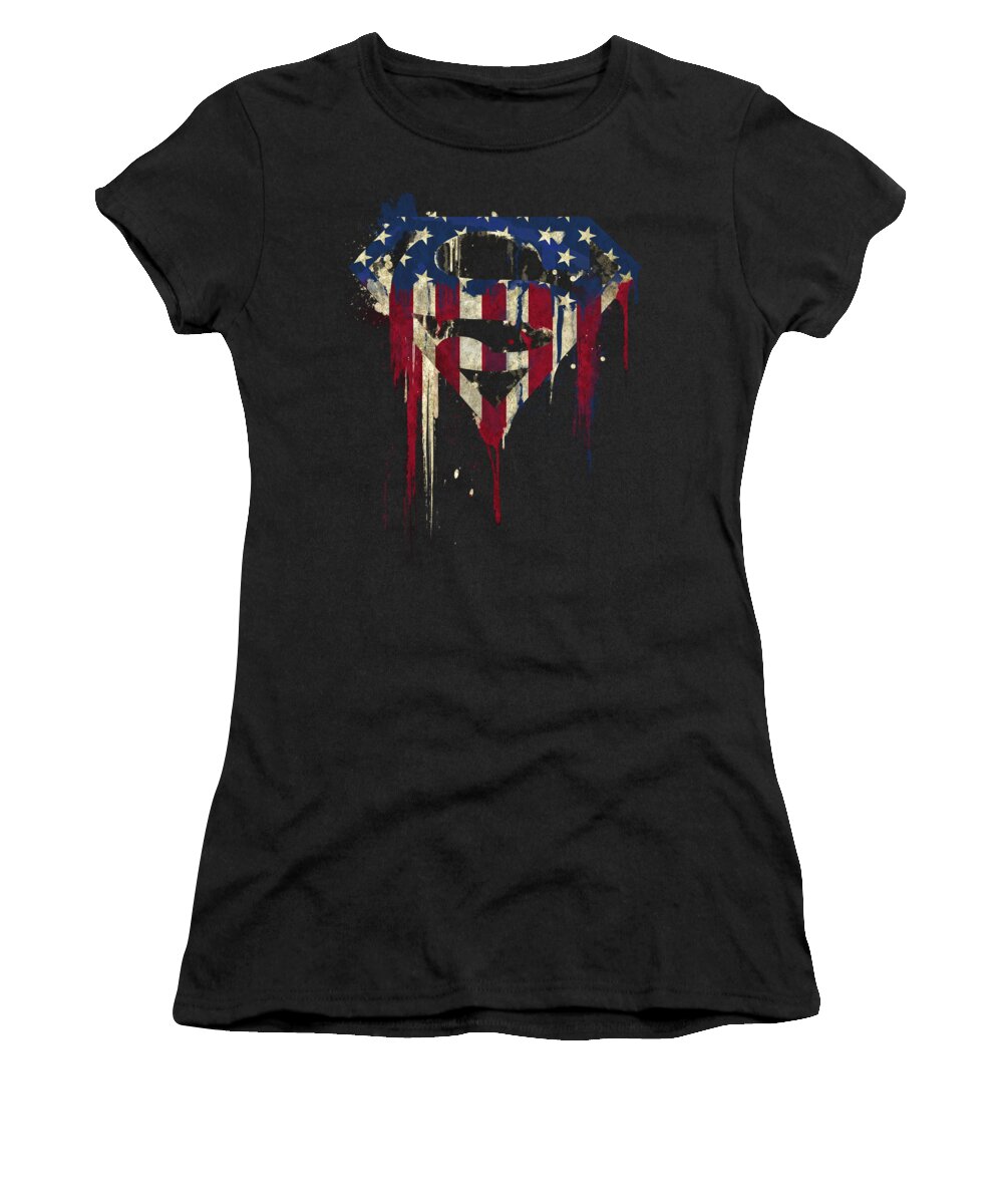  Women's T-Shirt featuring the digital art Superman - Bleeding Shield by Brand A