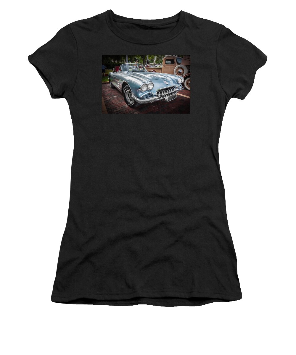 1958 Chevy Corvette Women's T-Shirt featuring the photograph 1958 Chevy Corvette Painted by Rich Franco