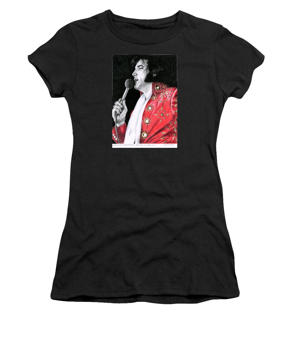 Elvis Women's T-Shirt featuring the drawing 1972 Red Pinwheel Suit by Rob De Vries