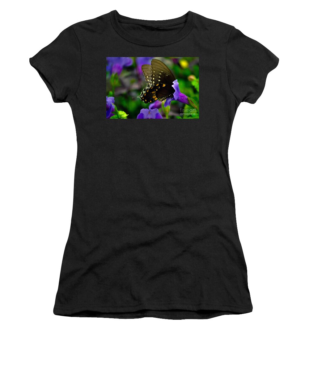 Black Women's T-Shirt featuring the photograph Black Swallowtail #2 by Angela DeFrias