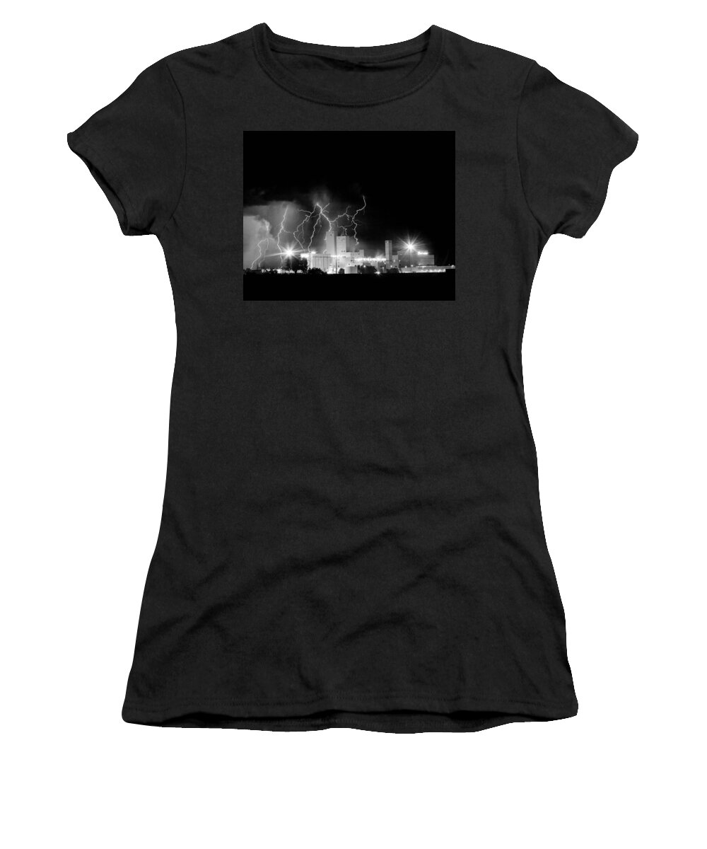 Lightning Women's T-Shirt featuring the photograph Budweiser Lightning Thunderstorm Moving Out BW #2 by James BO Insogna