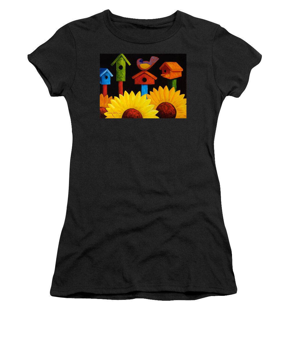 Birds Women's T-Shirt featuring the painting Midnight Garden by Oscar Ortiz