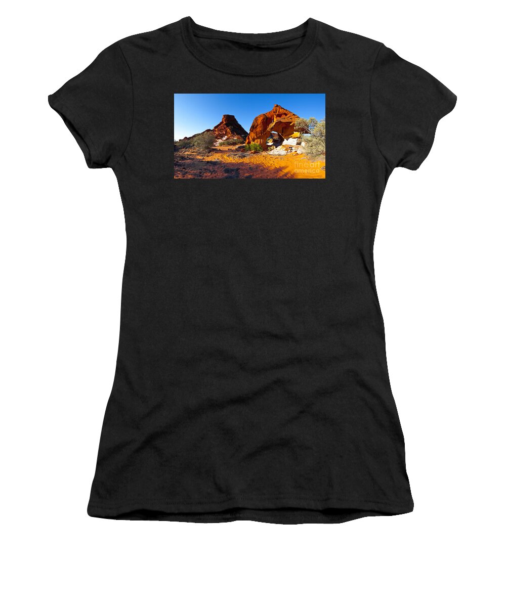 Rainbow Valley Outback Landscape Central Australia Australian Northern Territory Panorama Panoramic Clay Pan Dry Arid Women's T-Shirt featuring the photograph Rainbow Valley #24 by Bill Robinson
