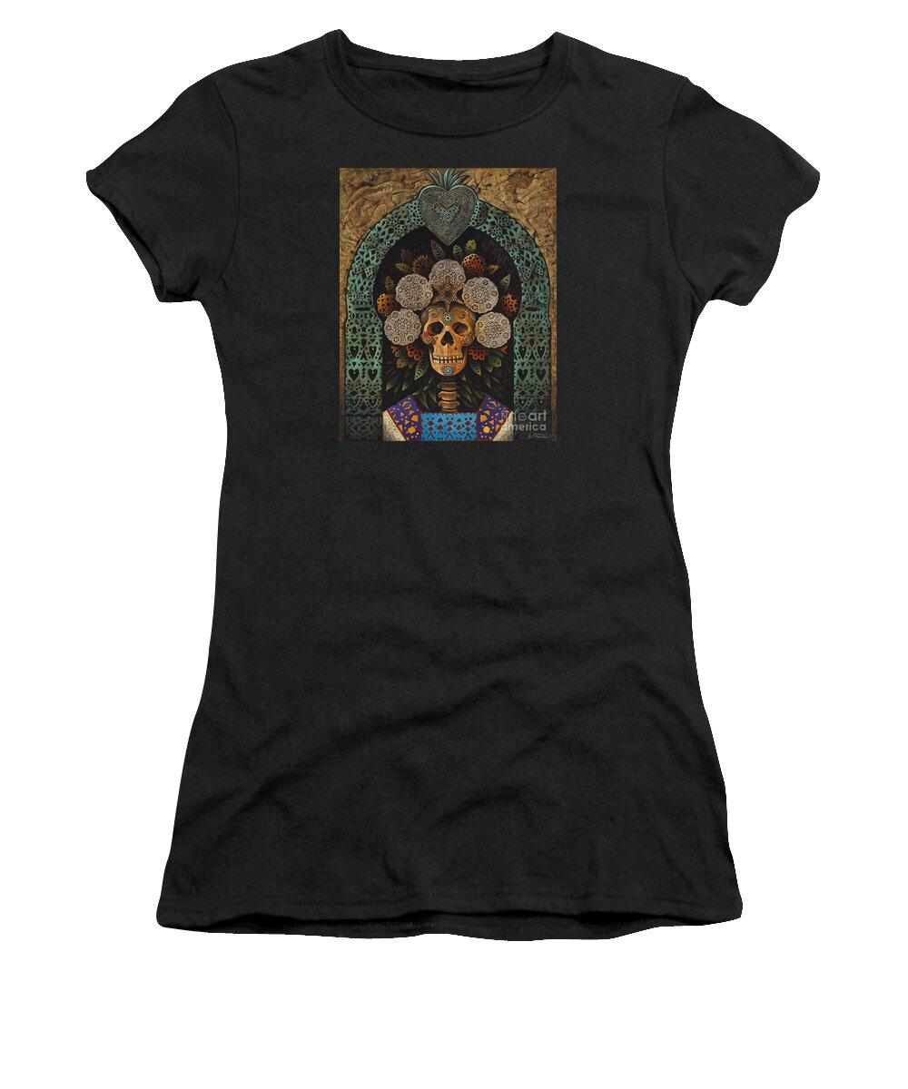 Dia-de-muertos Women's T-Shirt featuring the painting Dia De Muertos Madonna by Ricardo Chavez-Mendez